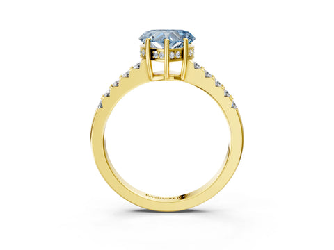 Yellow gold Fancy Blue Heart Cut Solitaire Diamond Engagement Ring with Pavé Band and Six-Prong Setting_15