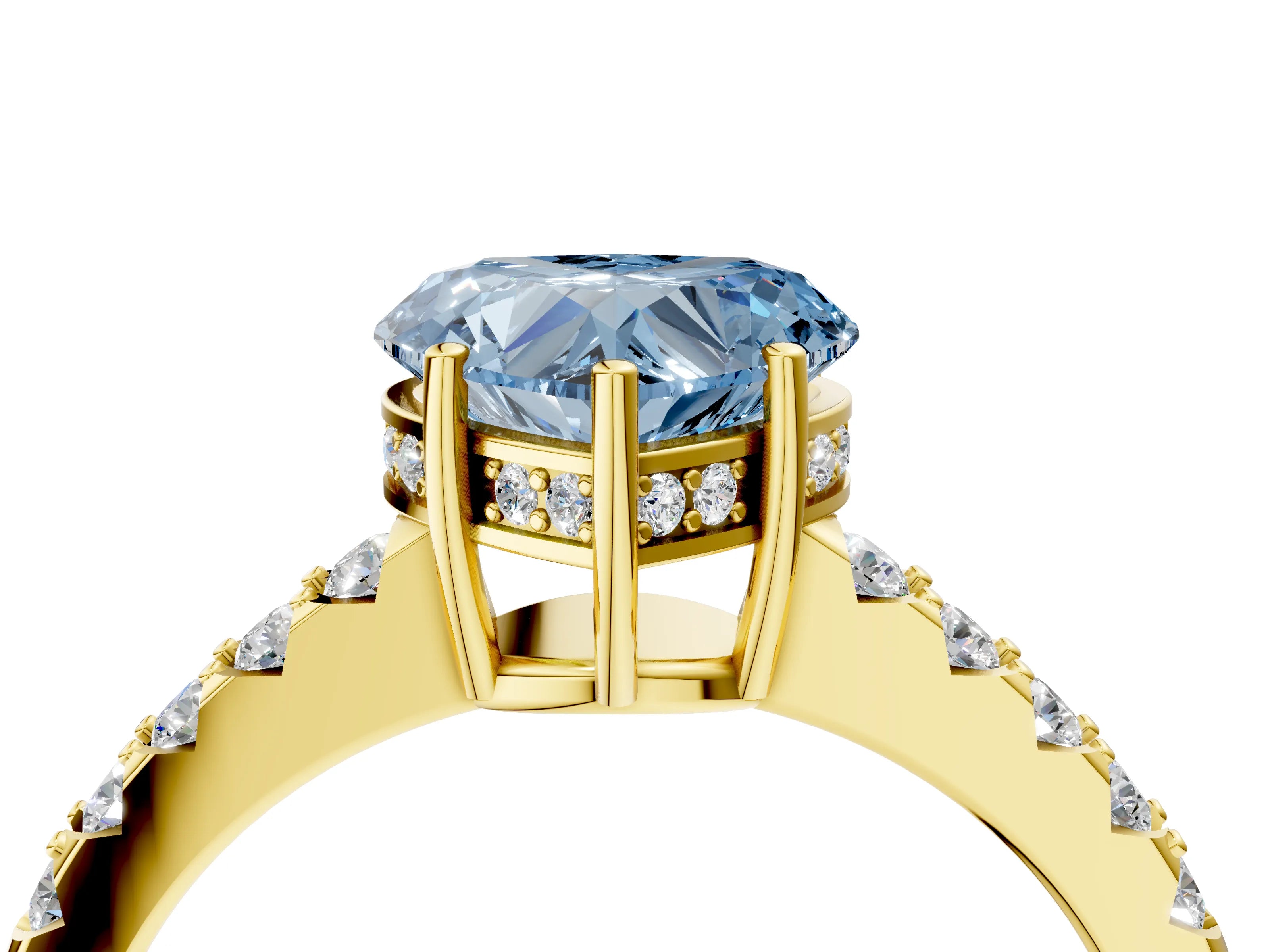 Yellow gold Fancy Blue Heart Cut Solitaire Diamond Engagement Ring with Pavé Band and Six-Prong Setting_16