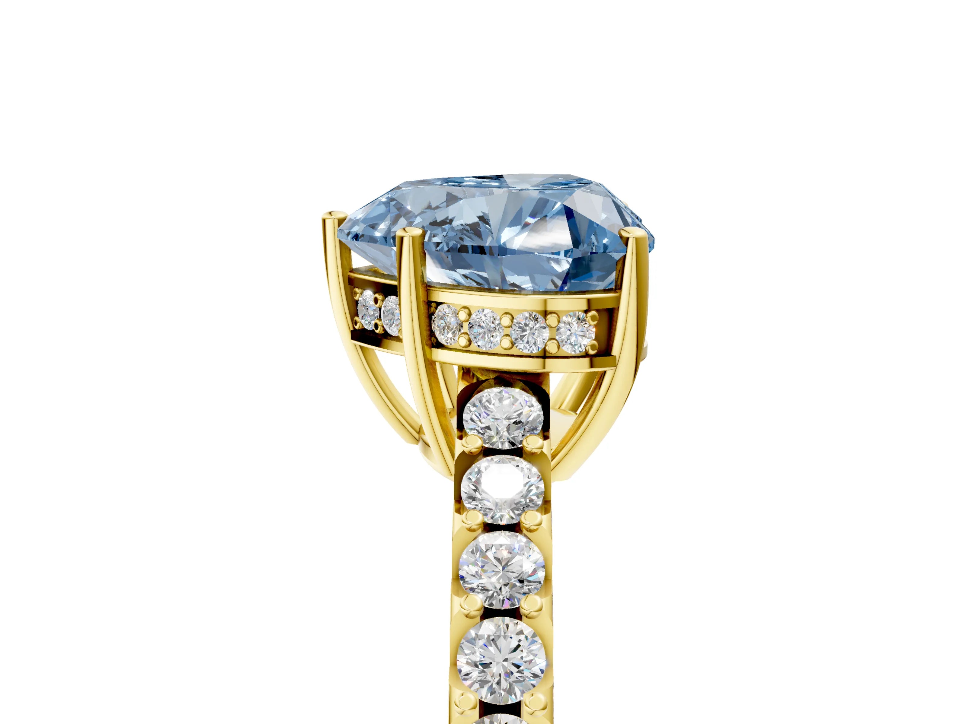Yellow gold Fancy Blue Heart Cut Solitaire Diamond Engagement Ring with Pavé Band and Six-Prong Setting_17