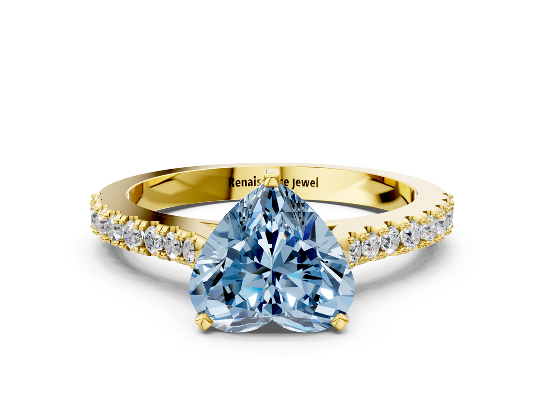 Yellow gold Fancy Blue Heart  Cut Solitaire Diamond Engagement Ring with Pave Band and Four-Prong Setting_147