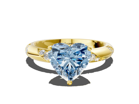 Yellow gold Fancy Blue Heart Cut Solitaire Diamond Engagement Ring with Twisted Pave Band and Four-Prong Setting_3