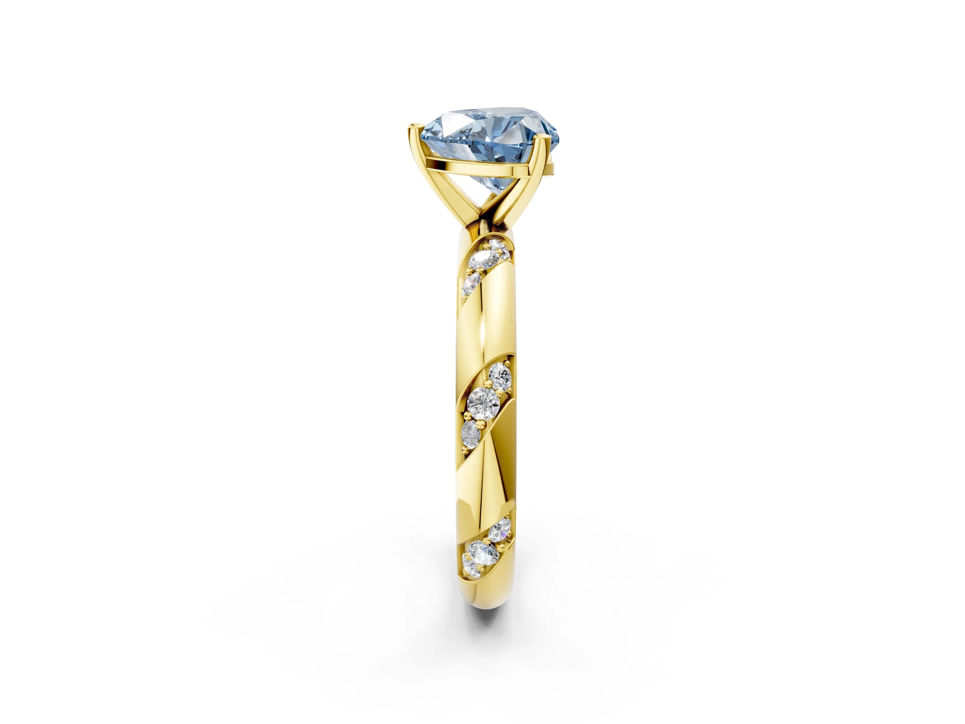 Yellow gold Fancy Blue Heart Cut Solitaire Diamond Engagement Ring with Twisted Pave Band and Four-Prong Setting_5