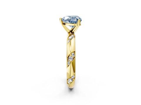 Yellow gold Fancy Blue Heart Cut Solitaire Diamond Engagement Ring with Twisted Pave Band and Four-Prong Setting_5