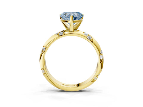 Yellow gold Fancy Blue Heart Cut Solitaire Diamond Engagement Ring with Twisted Pave Band and Four-Prong Setting_6