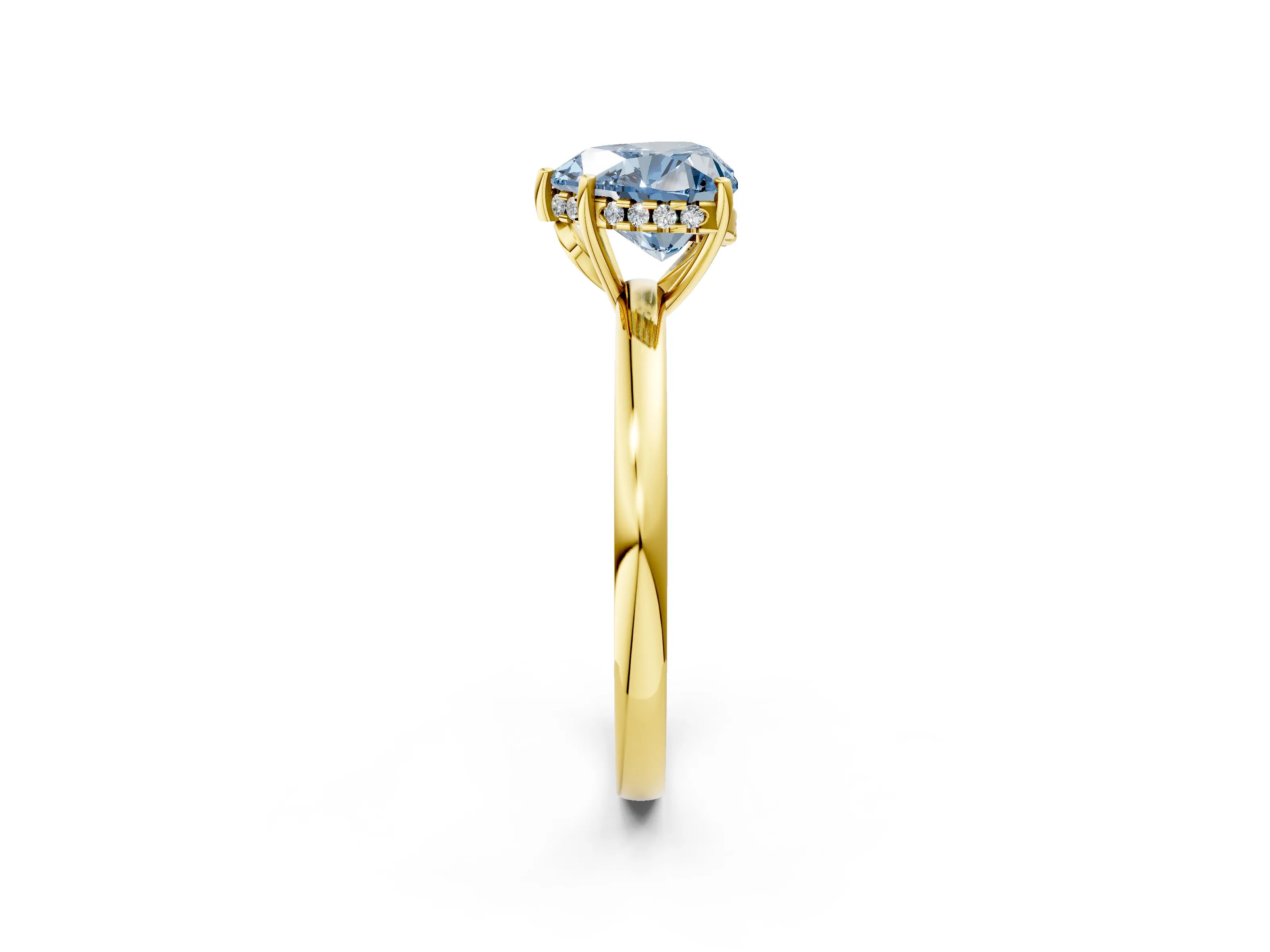Yellow gold Fancy Blue Heart Cut Solitaire Diamond Ring with Prong Setting and Plain Band_2