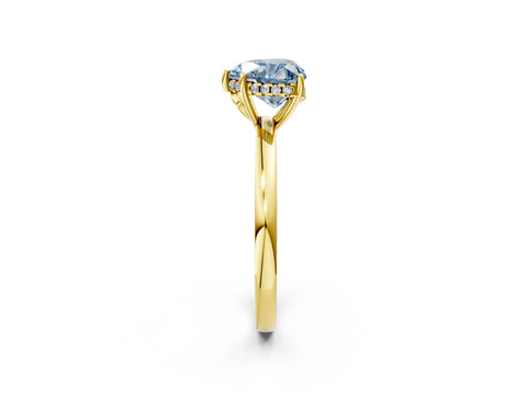 Yellow gold Fancy Blue Heart Cut Solitaire Diamond Ring with Prong Setting and Plain Band_2