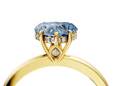 Yellow gold Fancy Blue Heart Cut Solitaire Diamond Ring with Prong Setting and Plain Band_4