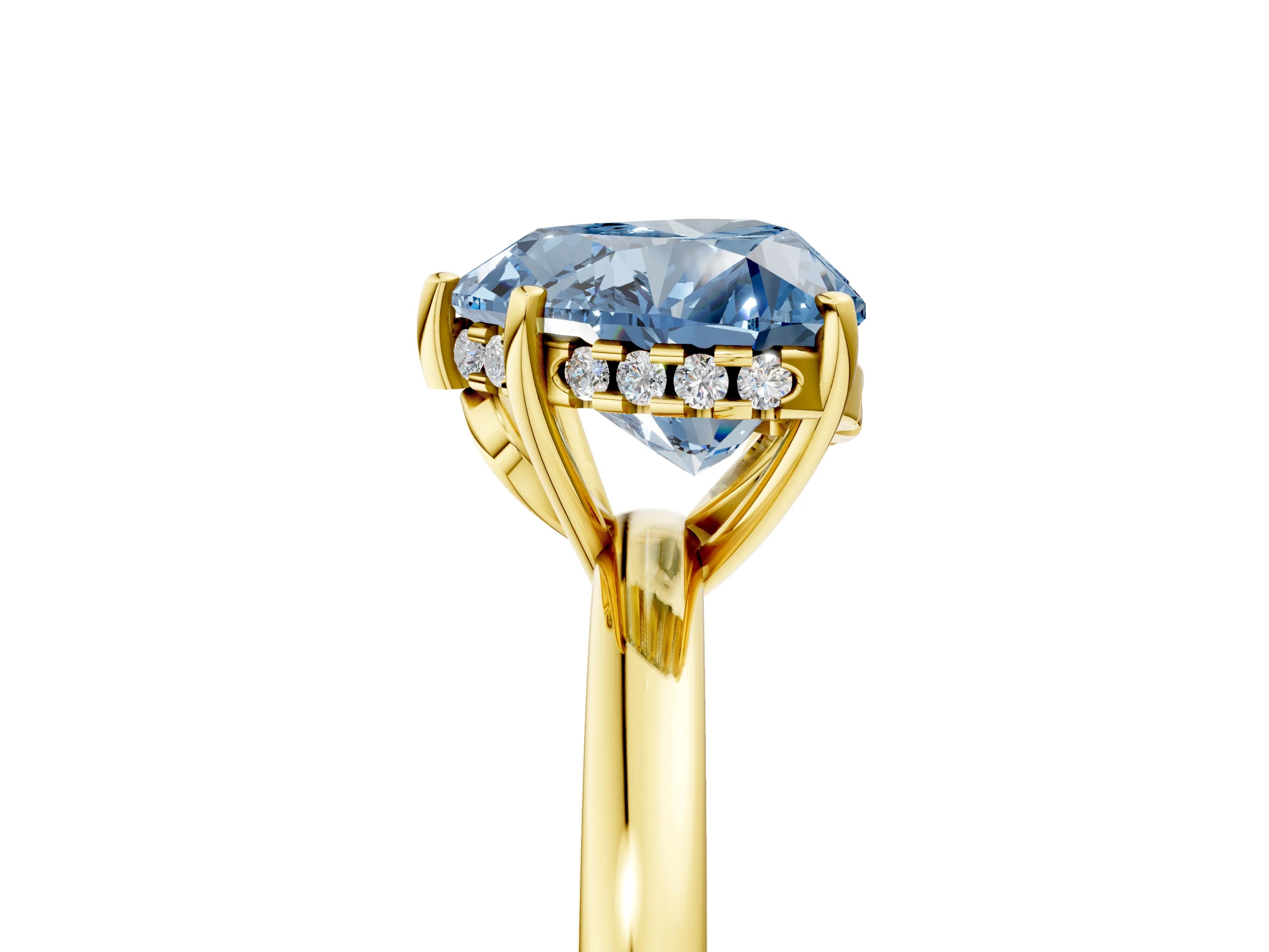 Yellow gold Fancy Blue Heart Cut Solitaire Diamond Ring with Prong Setting and Plain Band_5