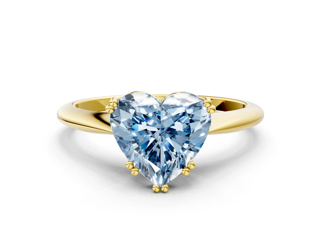 Yellow gold Fancy Blue Heart Cut Solitaire Diamond Ring with Six-Prong Setting and Classic Band_12