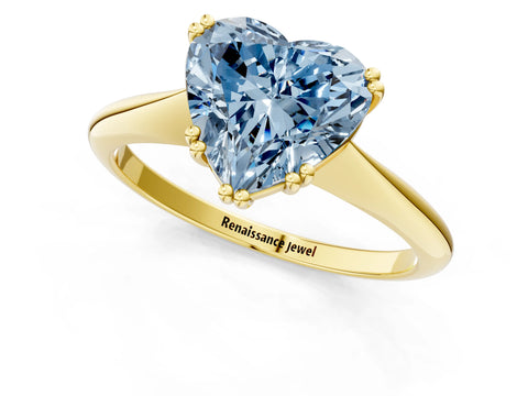 Yellow gold Fancy Blue Heart Cut Solitaire Diamond Ring with Six-Prong Setting and Classic Band_1
