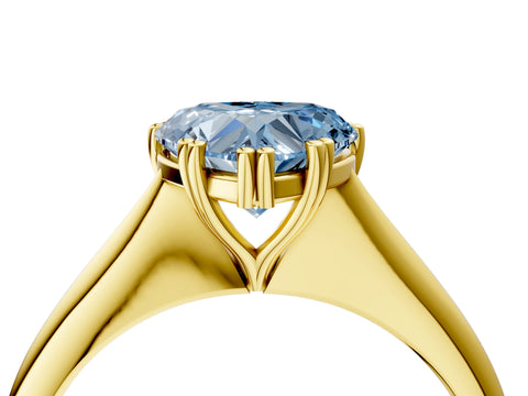 Yellow gold Fancy Blue Heart Cut Solitaire Diamond Ring with Six-Prong Setting and Classic Band_4