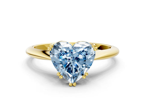 Yellow gold Fancy Blue Heart Cut Solitaire Diamond Ring with Six-Prong Setting and Classic Band