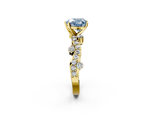 Yellow gold Fancy Blue Heart  Cut Solitaire Diamond Twisted Band with Pave Setting