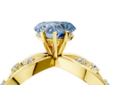 Yellow gold Fancy Blue Heart  Cut Solitaire Diamond with Side Stones on Criss-Cross Band and Four-Prong Setting_7