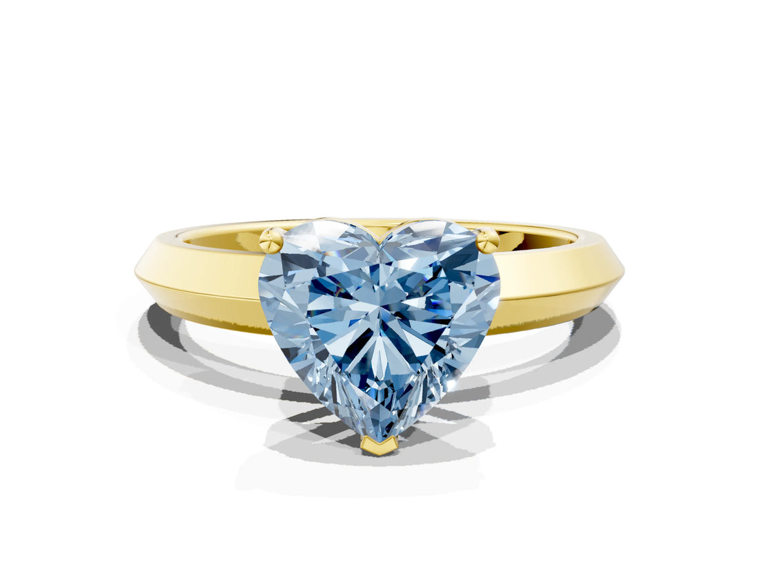Yellow gold Fancy Blue Heart  Cut Solitaire Engagement Ring with Flat Band and Four-Prong Setting