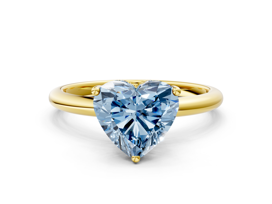 Yellow gold Fancy Blue Heart  Cut Solitaire Engagement Ring with Four-Prong Setting and Classic Band_20