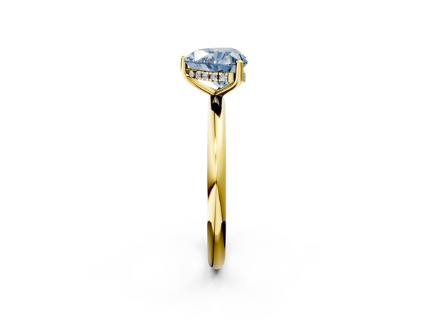 Yellow gold Fancy Blue Heart  Cut Solitaire Engagement Ring with Four-Prong Setting and Classic Band