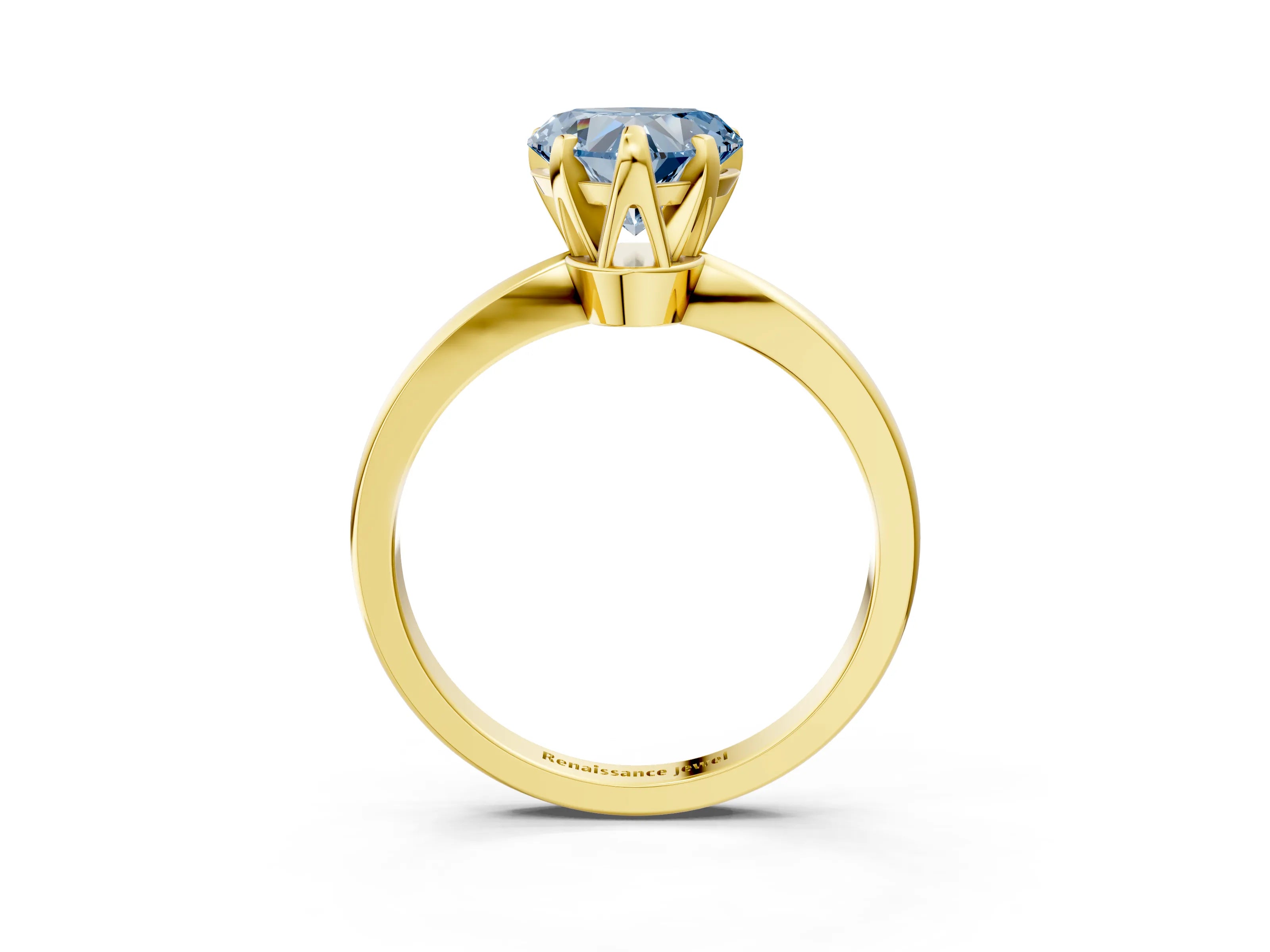 Yellow gold Fancy Blue Heart Cut Solitaire Engagement Ring with Six-Prong Setting and Tapered Band_3
