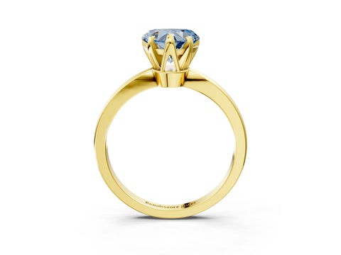 Yellow gold Fancy Blue Heart Cut Solitaire Engagement Ring with Six-Prong Setting and Tapered Band_3