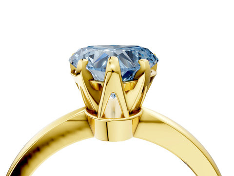 Yellow gold Fancy Blue Heart Cut Solitaire Engagement Ring with Six-Prong Setting and Tapered Band_4