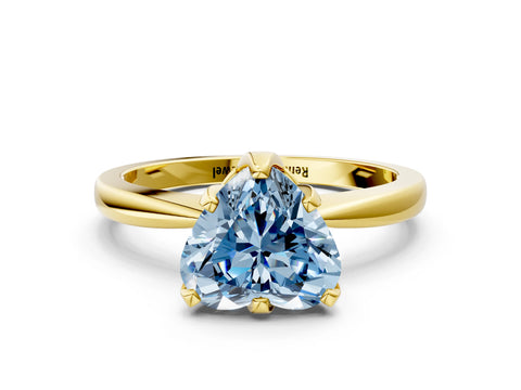 Yellow gold Fancy Blue Heart Cut Solitaire Engagement Ring with Six-Prong Setting and Tapered Band