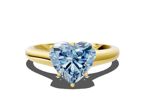 Yellow gold Fancy Blue Heart Cut Solitaire Engagement Ring with Tapered Band and Four-Prong Setting_3
