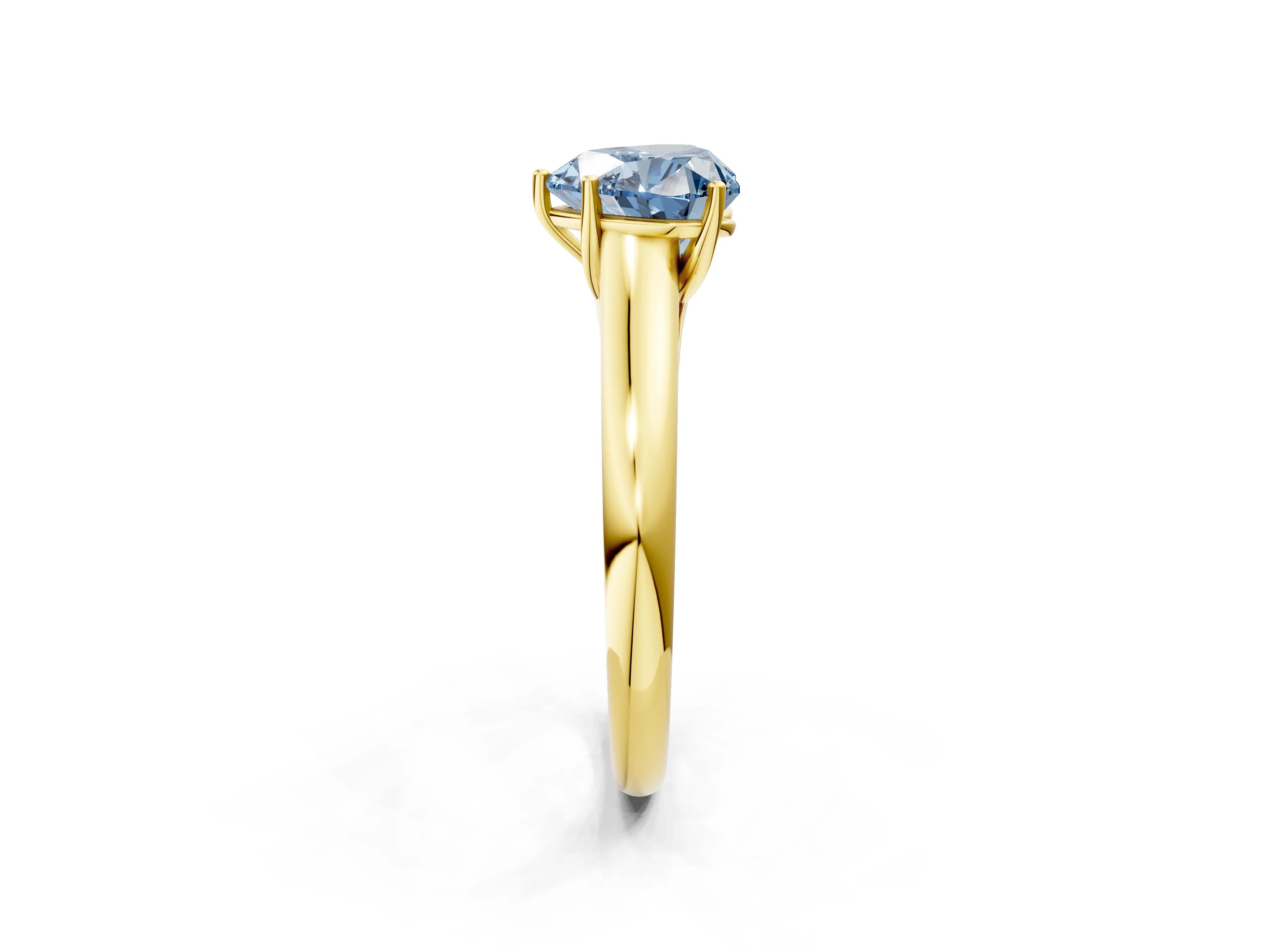 Yellow gold Fancy Blue Heart Cut Solitaire Engagement Ring with Tapered Band and Four-Prong Setting_5