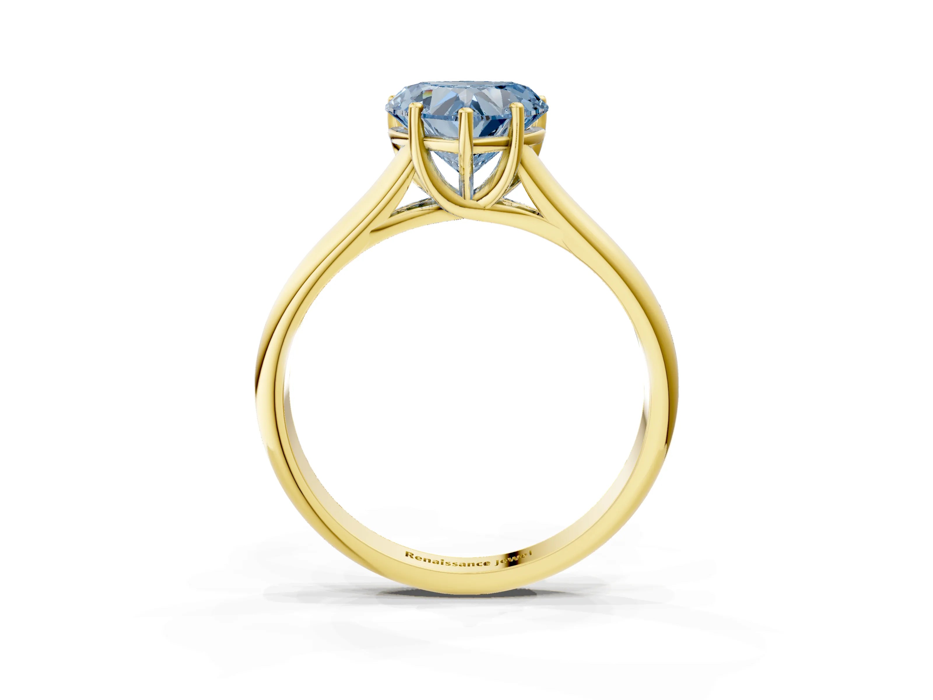 Yellow gold Fancy Blue Heart Cut Solitaire Engagement Ring with Tapered Band and Four-Prong Setting_6