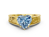 Yellow gold Fancy Blue Heart  Cut Solitaire Engraved Band with Four-Prong Setting_75