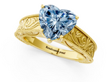 Yellow gold Fancy Blue Heart  Cut Solitaire Engraved Band with Four-Prong Setting_76