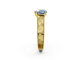 Yellow gold Fancy Blue Heart  Cut Solitaire Engraved Band with Four-Prong Setting_77