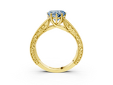 Yellow gold Fancy Blue Heart  Cut Solitaire Engraved Band with Four-Prong Setting_78