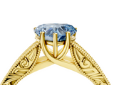 Yellow gold Fancy Blue Heart  Cut Solitaire Engraved Band with Four-Prong Setting_79