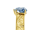 Yellow gold Fancy Blue Heart  Cut Solitaire Engraved Band with Four-Prong Setting_80
