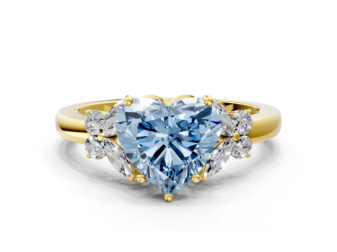 Yellow gold Fancy Blue Heart  Cut Solitaire Floral Diamond Ring with Four-Prong Setting_71
