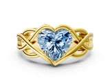 Yellow gold Fancy Blue Heart Cut Solitaire Intertwined Band Prong Setting Ring