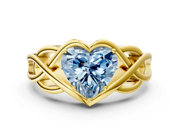 Yellow Gold Heart-Shaped Woven Solitaire Engagement Ring Setting for Fancy Blue Center