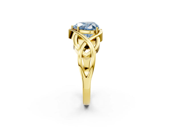 Yellow Gold Heart-Shaped Woven Solitaire Engagement Ring Setting for Fancy Blue Center