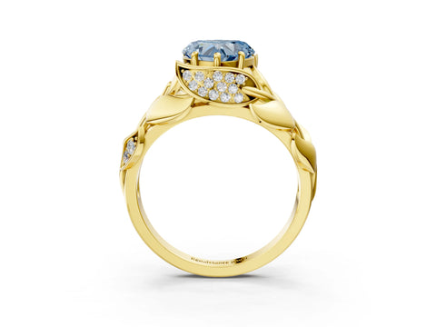 Yellow gold Fancy Blue Heart Cut Solitaire Leaf-Inspired Engagement Ring with Prong Setting_3