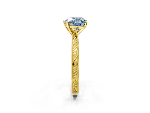 Yellow gold Fancy Blue Heart Cut Solitaire Milgrain Engraved Band with Four-Prong Setting_2