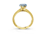 Yellow gold Fancy Blue Heart Cut Solitaire Milgrain Engraved Band with Four-Prong Setting_3
