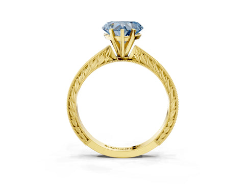 Yellow gold Fancy Blue Heart Cut Solitaire Milgrain Engraved Band with Four-Prong Setting_3