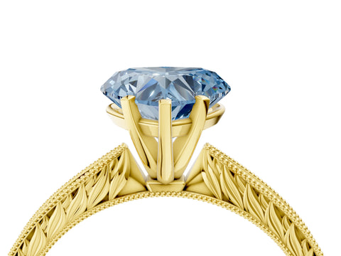 Yellow gold Fancy Blue Heart Cut Solitaire Milgrain Engraved Band with Four-Prong Setting_4