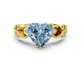 Yellow gold Fancy Blue Heart Cut Solitaire Milgrain Leaf Band with Prong Setting