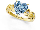 Yellow gold Fancy Blue Heart Cut Solitaire Milgrain Leaf Band with Prong Setting_1