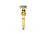 Yellow gold Fancy Blue Heart Cut Solitaire Milgrain Leaf Band with Prong Setting_2