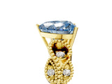 Yellow gold Fancy Blue Heart Cut Solitaire Milgrain Leaf Band with Prong Setting_5