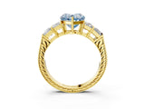 Yellow gold Fancy Blue Heart Cut Solitaire Princess Side Stone Engraved Band Prong Setting Ring_3
