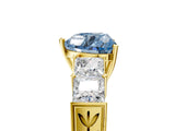 Yellow gold Fancy Blue Heart Cut Solitaire Princess Side Stone Engraved Band Prong Setting Ring_5