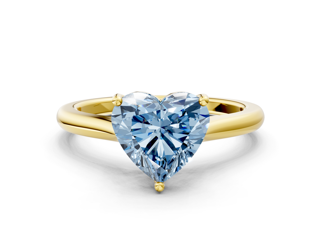 Yellow gold Fancy Blue Heart  Cut Solitaire Ring with Cathedral Band and Four-Prong Setting_44